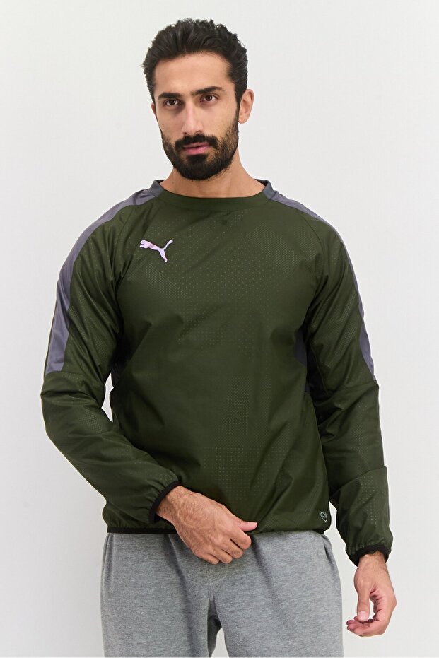 جاكيت رياضي رجالي بطبعة كاملة، زيتوني - 1