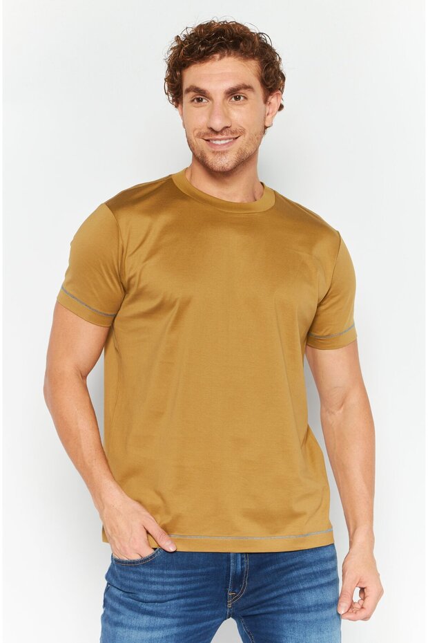 Men Crew Neck Short Sleeves Plain T-Shirt, Olive