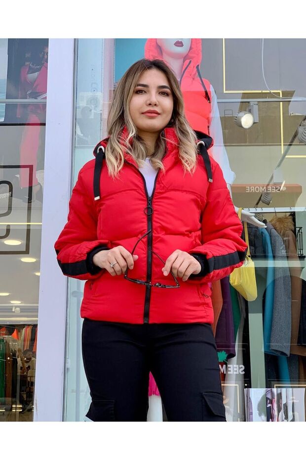 Kadın Kapüşonlu Şişme Mont - 1