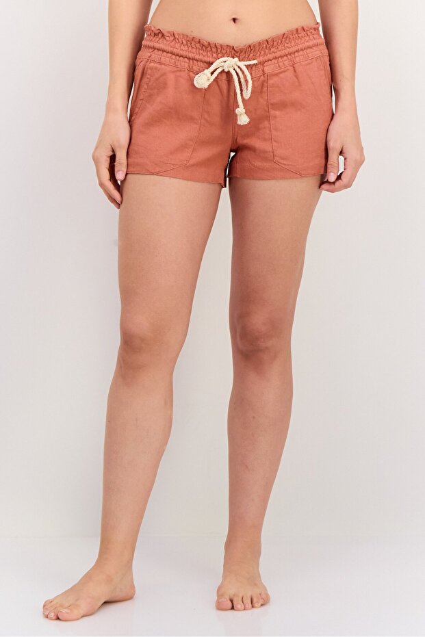 Women Solid Shorts, Rust - 1