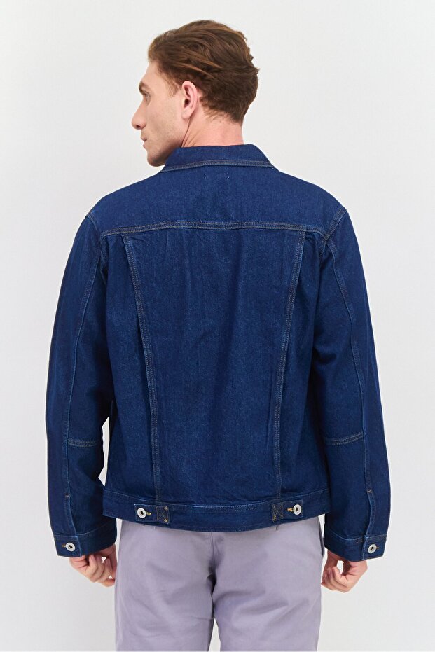 Men Regular Fit Plain Denim Jacket, Blue - 4