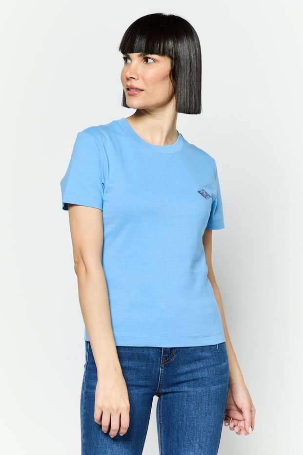 Women Crew Neck Short Sleeves Brand Logo T-Shirt, Blue