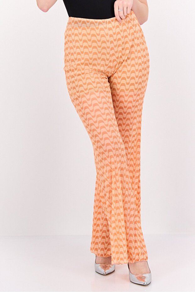 Women Textured Wide Leg Pant, Orange
