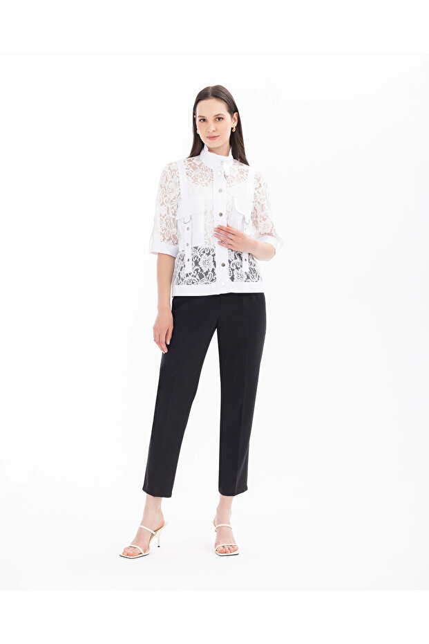 Kısa Kollu Dantel Ceket - 1