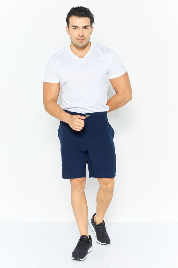 Men Plain Basic Shorts, Navy - 4