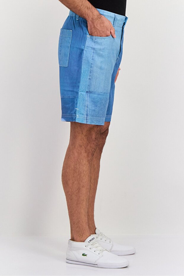 Men Solid Light Denim Short, Blue - 3