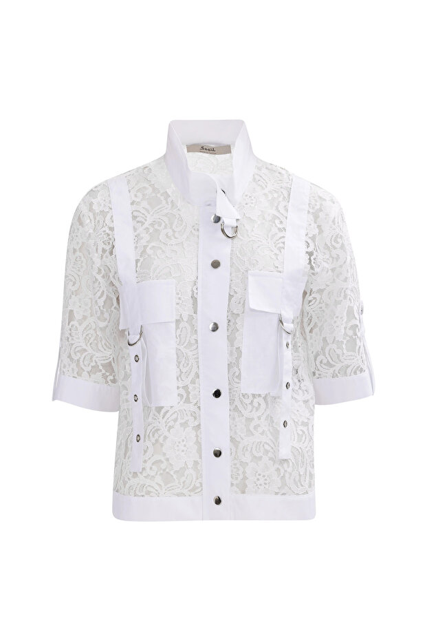 Kısa Kollu Dantel Ceket - 6