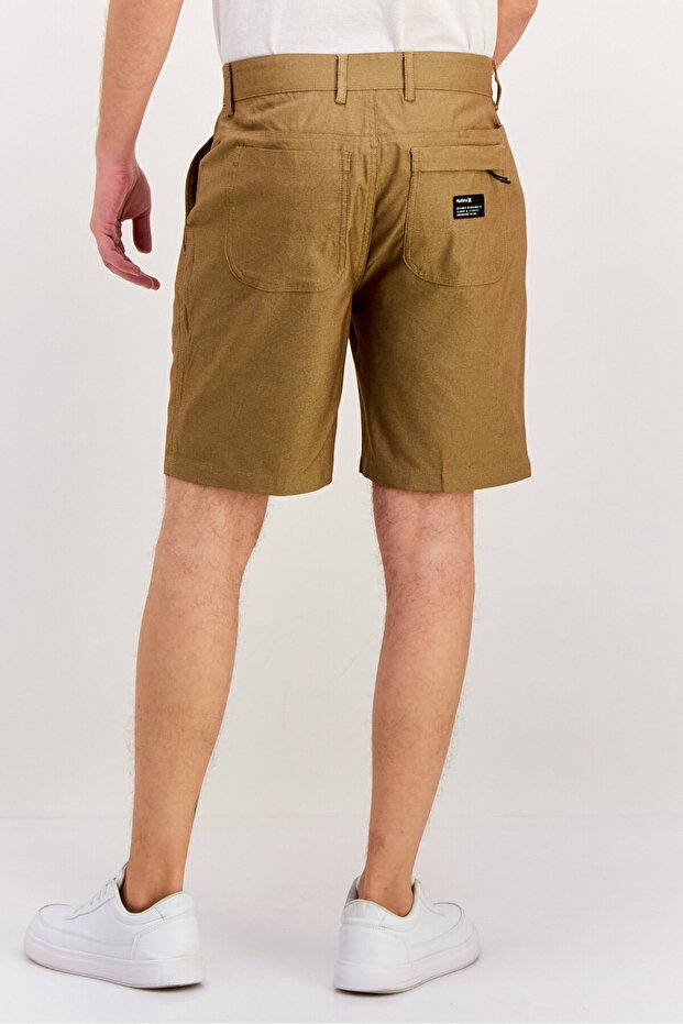 Men Textured Basic Shorts, Tan - 3