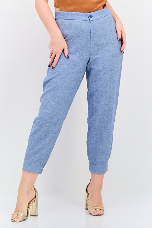 Women Regular Fit Heather Tapered Pants, Blue