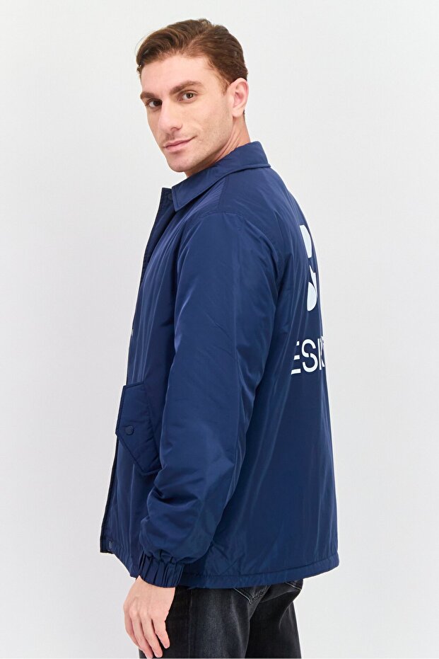 Men Solid Bomber Jacket, Navy - 3