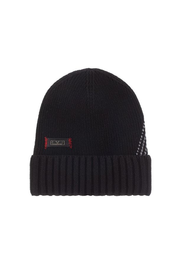 Erkek Siyah Yumuşak Pamuklu Desenli Bere Esnek Çift Katlamalı Kışlık Logolu Basic Triko Davis - 4