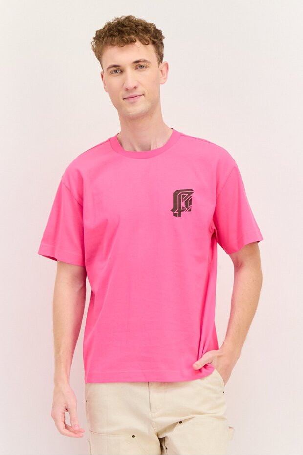 Men Crew Neck Short Sleeves Graphic Print T-Shirt, Pink