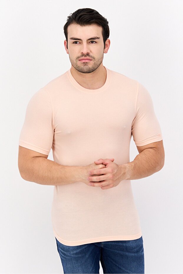 Men Crew Neck Short Sleeve Plain T-Shirt, Petal Pink