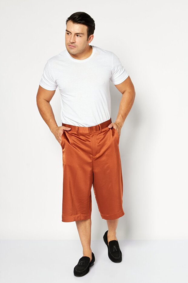 Men Regular Fit Solid Satin Basic Short, Brown - 4