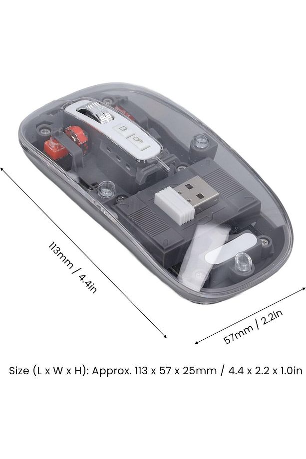 Şeffaf Kablosuz Mouse Sessiz Tuş 3 DPI Modu Çift Bağlantı Ergonomik 180 Saat Kullanım - 2