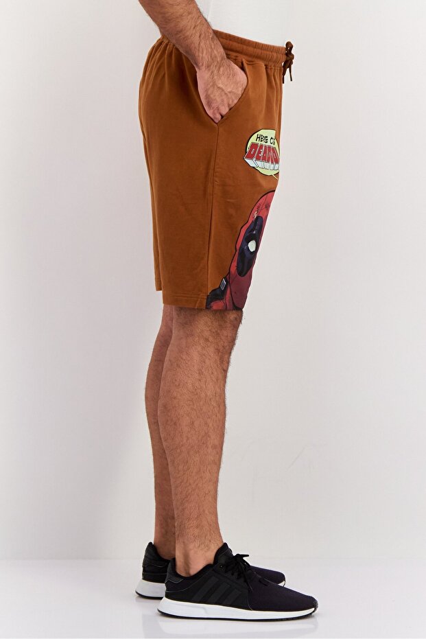 Men Deadpool Basic Shorts, Brown - 2