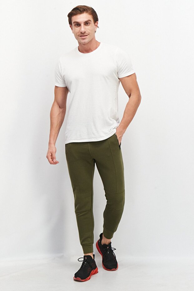 Men Regular Fit Textured Drawstring Jogger Pant, Olive - 4