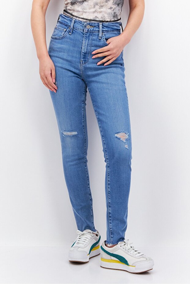 Women Skinny Fit Rip Stretchable Jeans, Light Blue