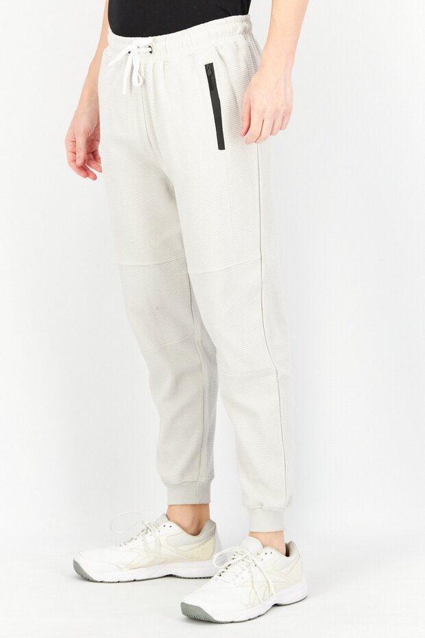 بنطال رياضي رجالي بقصّة عادية ورباط منسوج، رمادي فاتح - 3