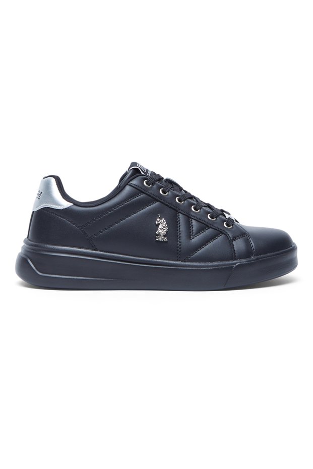 Women's Full Black Low-Top Sneakers - Fashionable Lace-Up Style, Perfect for Everyday Casual Outfit