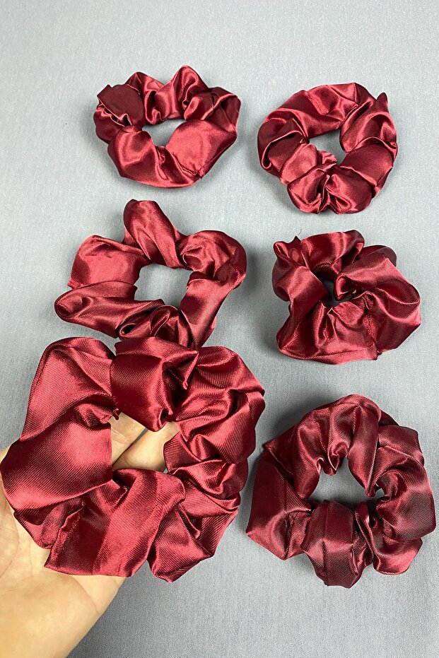 Claret Red T6 Piece Satin Hair Rubber Buckle Set