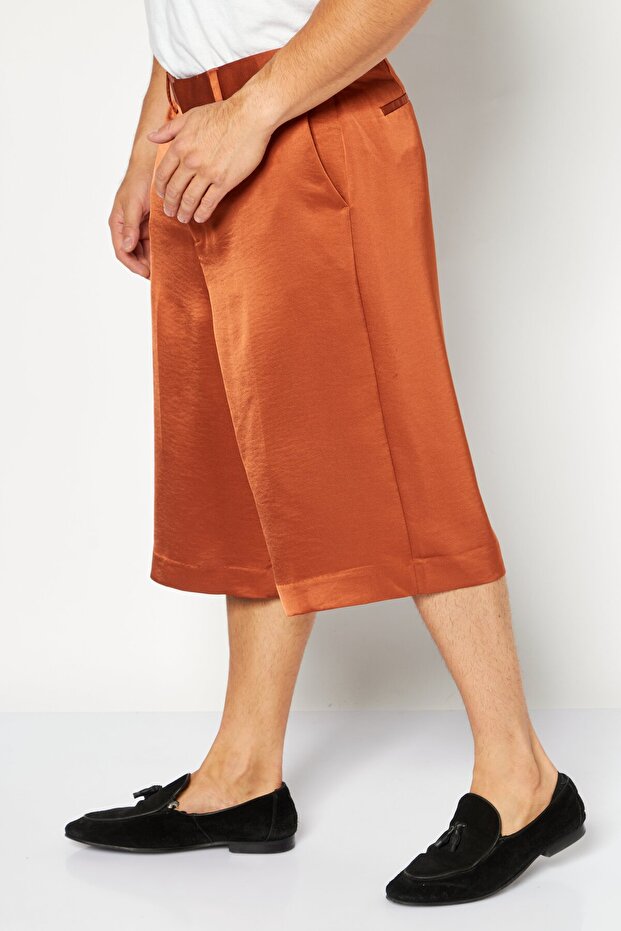 Men Regular Fit Solid Satin Basic Short, Brown - 3