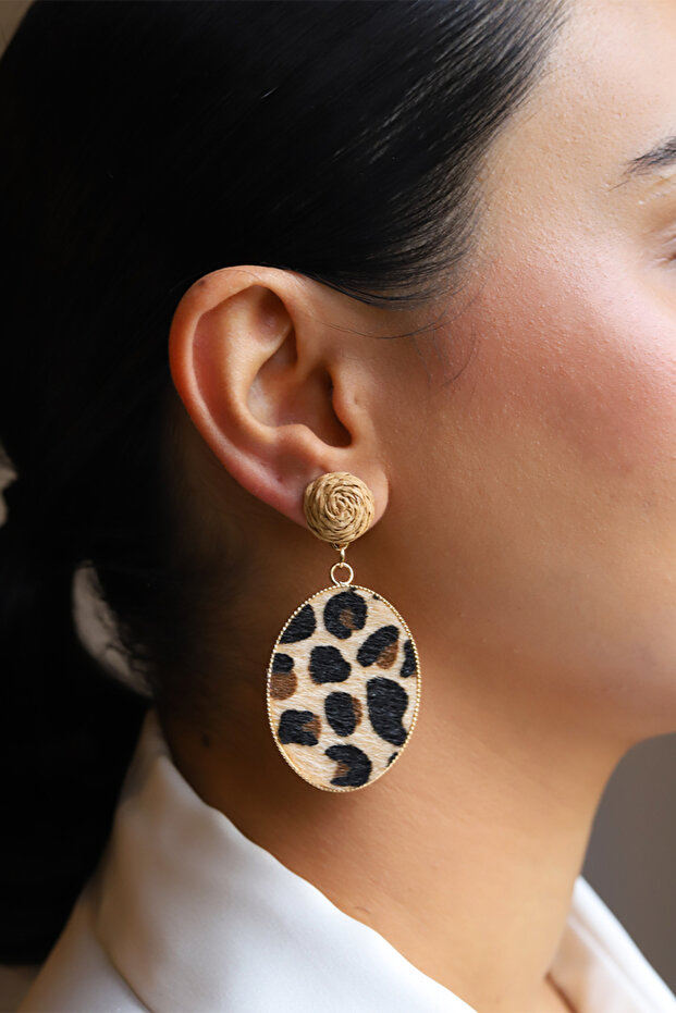 ليوبارد منقوشة الفراء محكم تتدلى الأقراط - 1