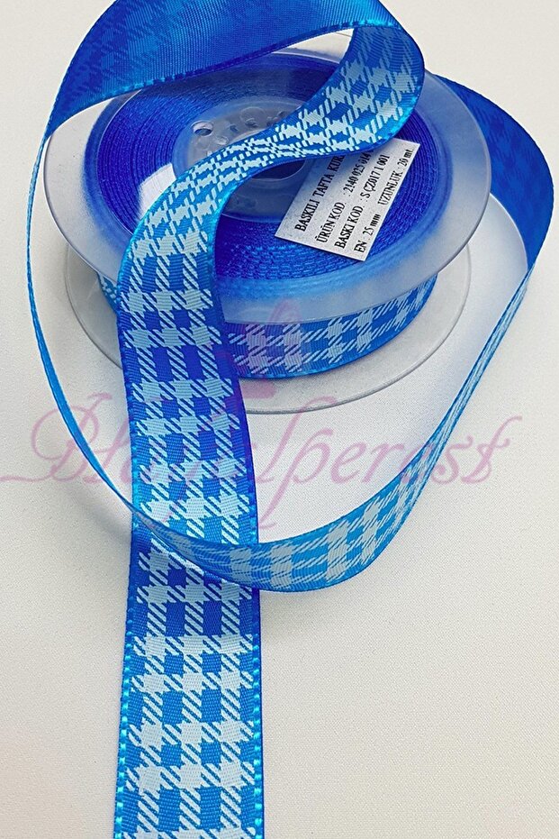 شريط تفتا مطبوع مربع أزرق 2.5 سم