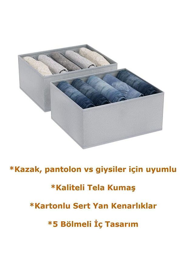 3 Adet 5 Bölmeli Katlanabilir Pantolon Gömlek Kazak Düzenleyici Saklama Kutusu Organizer 26x36x17 cm - 7