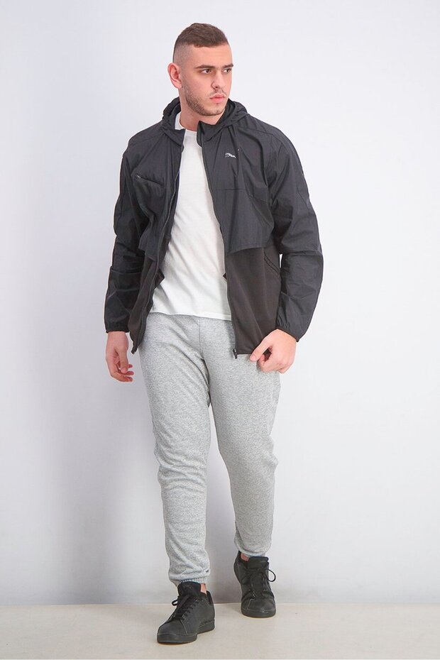 Men Plain Windbreaker Jacket, Black - 4