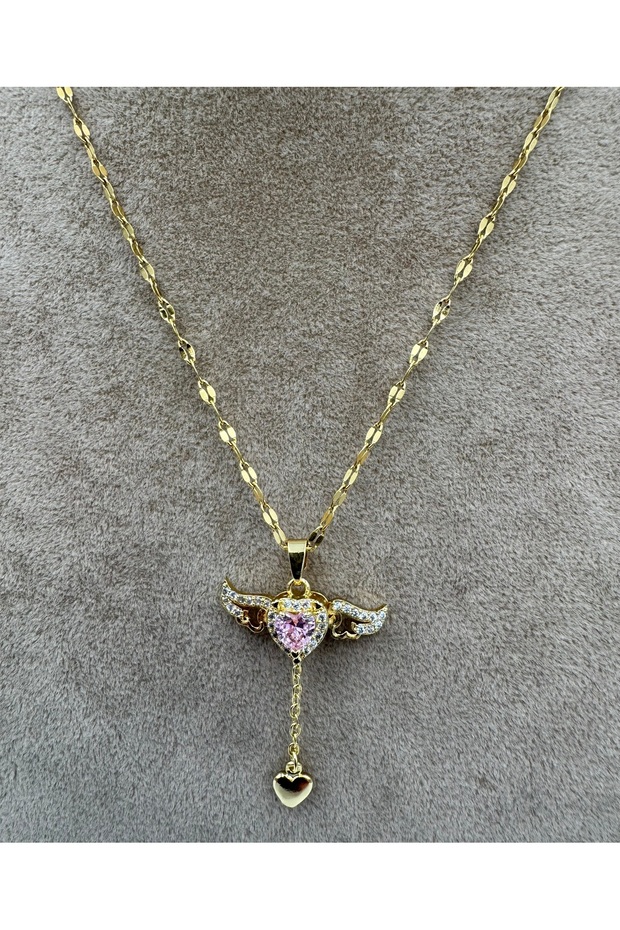 Melek Kanadı Kalpli Çelik Kolye - 4