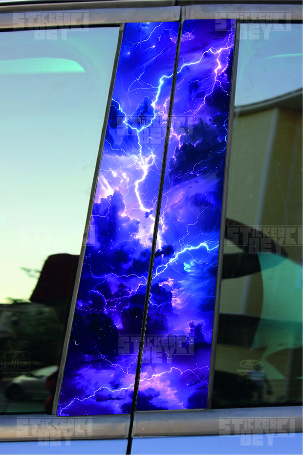 Purple Sky Lightning Pattern Door - Pole Covering, Printed Sticker, 2 Pieces, 22*50 cm