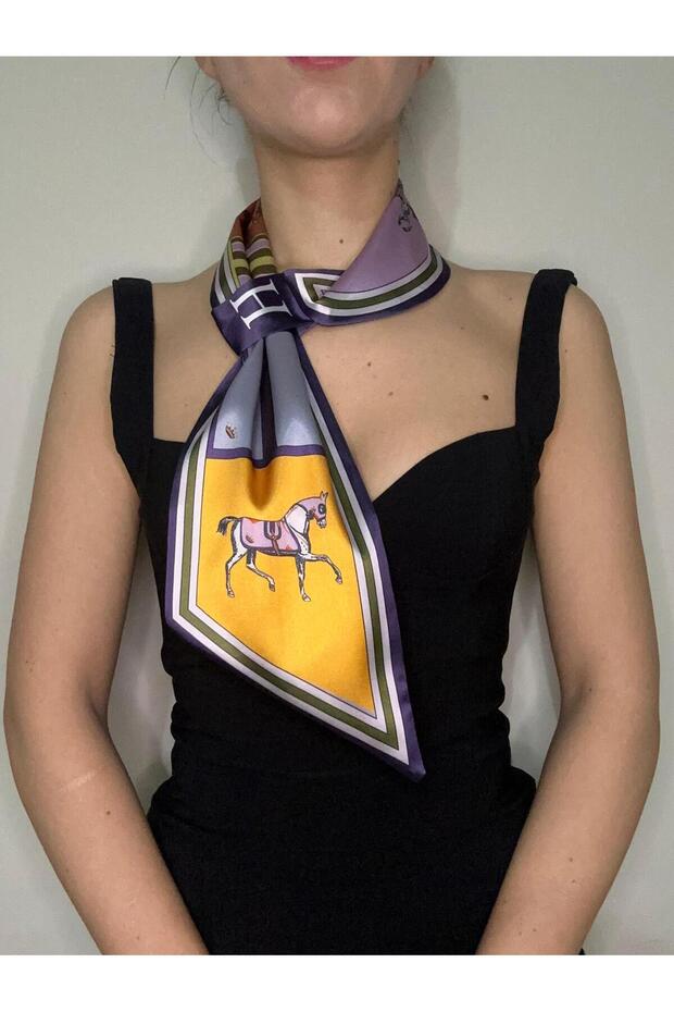Kravat Eşarp Mor Atlı Desenli - 1