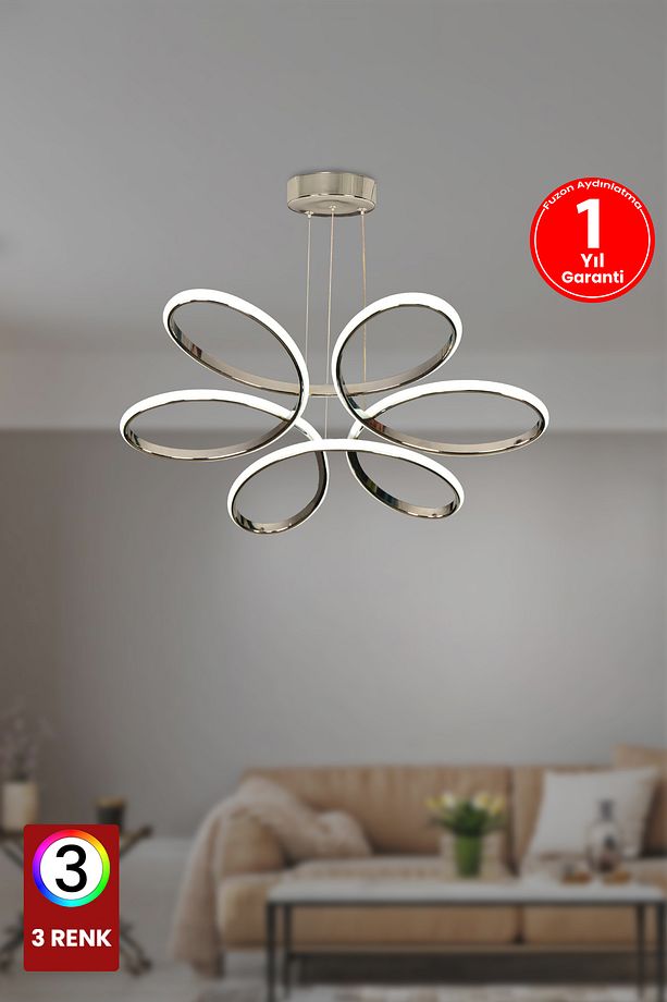 Orkide Medium 3 Renk Kumandasız  Gümüş Led Avize  Salon Avize Oturma Odası Avize - 2