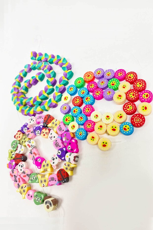 Mixed pattern fimo beads set 3 strings - 1