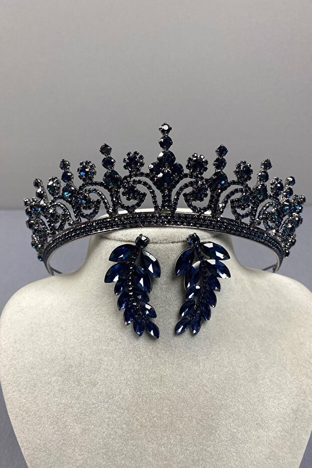Hera Bridal Henna Crown and Jewelled Leaf Earrings