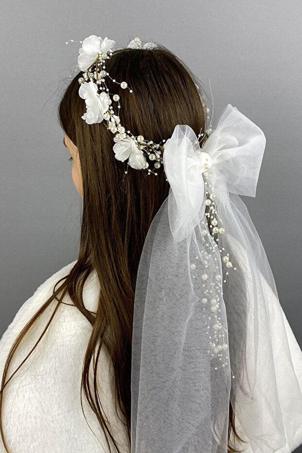 White Bow Hydrangea Flowering Special Bridal Henna Crown