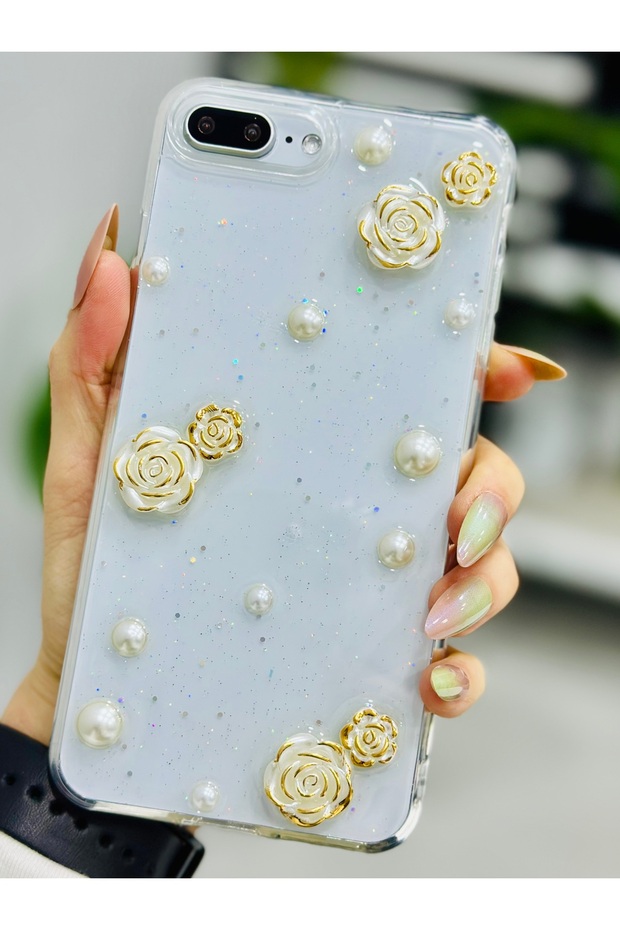 Flexible Silicone Case with Pearl Rose Toy Design Compatible with iPhone 7 Plus and 8 Plus