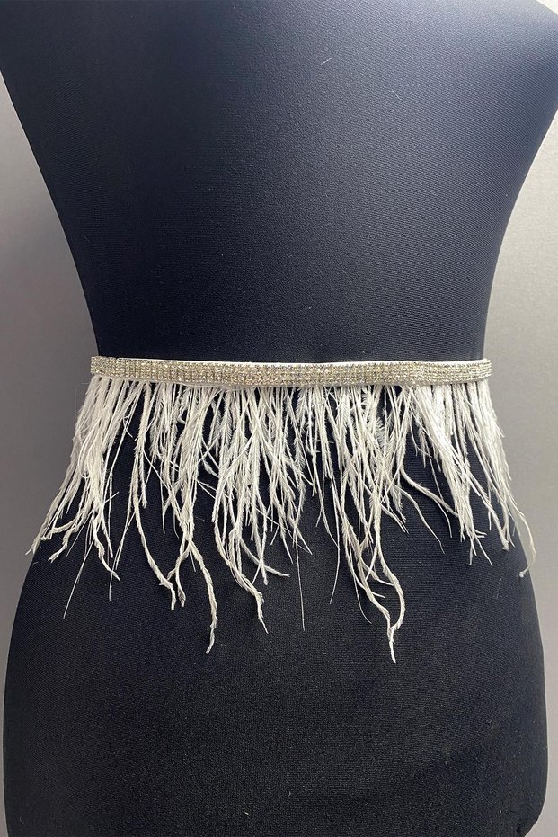 Feather Shiny Jewelled Evening Dress Belt Waist Accessory