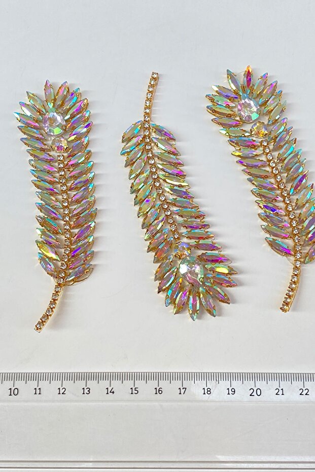 Janjanlı Gold Yaprak Desenli Ütüyle Yapışan Parlak Taşlı Aplik - 4