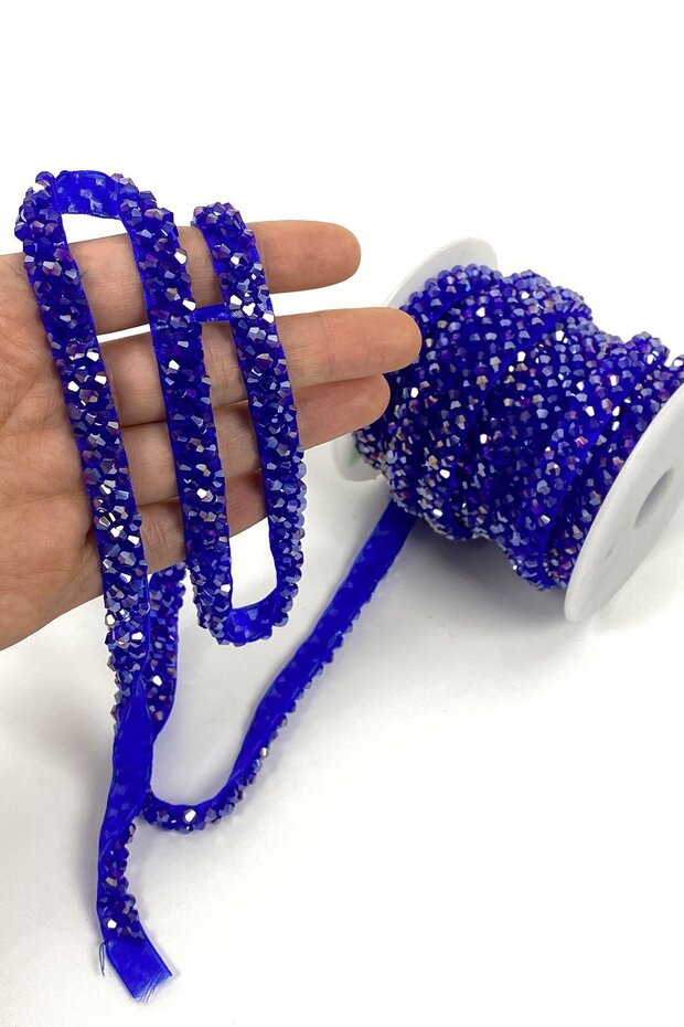 Saks Blue Crystal Bead Embroidered Ribbon