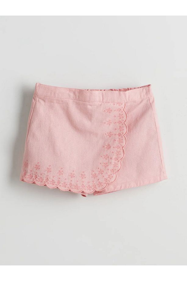 LCW Kids Pembe Beli Lastikli Nakışlı Kız Çocuk Şort Etek - 1