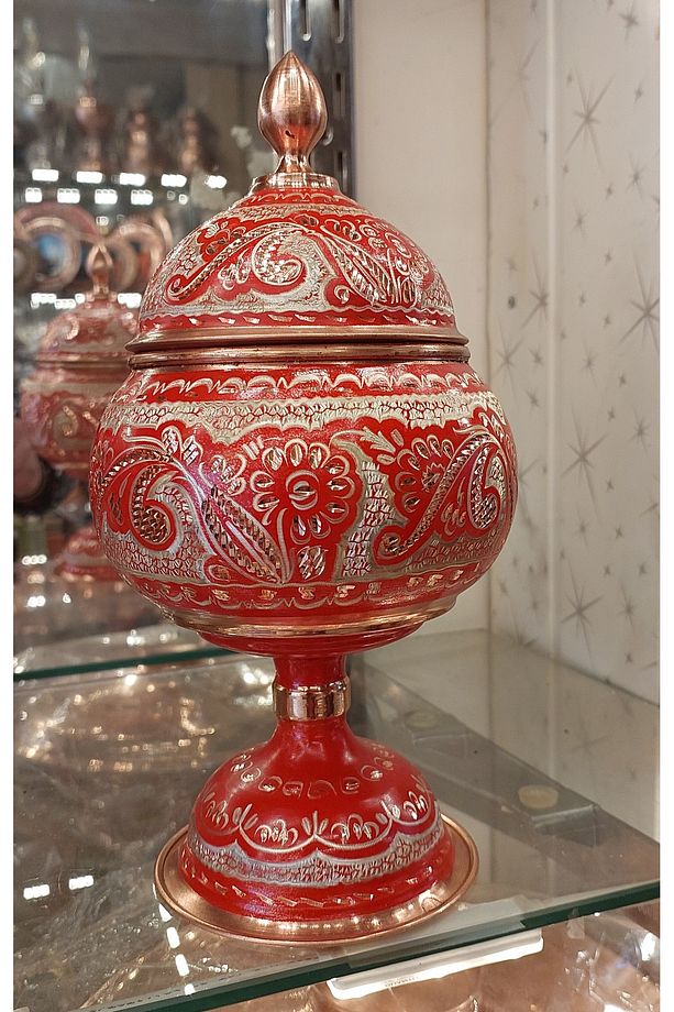 Bakır Şekerlik Saf Bakır Şekerlik Büyük Boy El İşlemeli Bakır Çikolatalık Kırmızı Bakır Gondol - 5