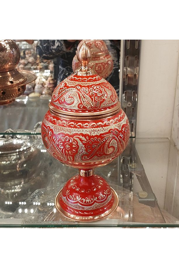 Bakır Şekerlik Saf Bakır Şekerlik Büyük Boy El İşlemeli Bakır Çikolatalık Kırmızı Bakır Gondol - 6