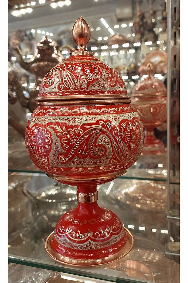 Bakır Şekerlik Saf Bakır Şekerlik Büyük Boy El İşlemeli Bakır Çikolatalık Kırmızı Bakır Gondol - 4