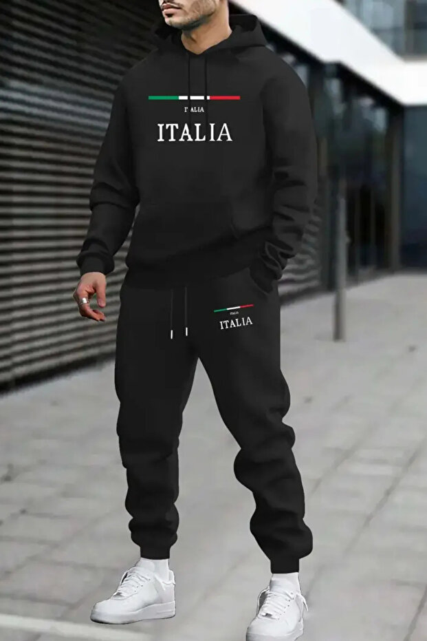 Men's Winter Cotton Polyester Tracksuit Set - Hooded Hoodie