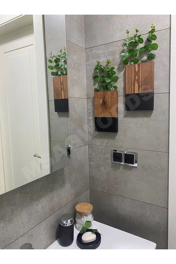 2'Lİ AHŞAP ÇİÇEKLİK MUTFAK BANYO YAPAY ÇİÇEK BALKON KIŞ BAHÇESİ EV HEDİYESİ ÇEYİZ BOHEM RUSTİK - 3