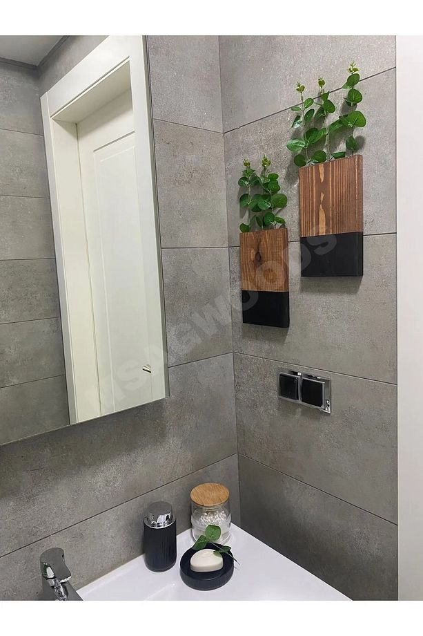 2'Lİ AHŞAP ÇİÇEKLİK MUTFAK BANYO YAPAY ÇİÇEK BALKON KIŞ BAHÇESİ EV HEDİYESİ ÇEYİZ BOHEM RUSTİK - 6