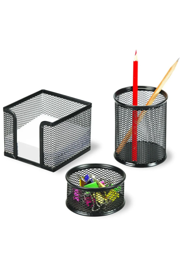 Metal Desk Set 3 Piece Desk Set Pen Holder + Note Holder + Paper Clip Black F0030