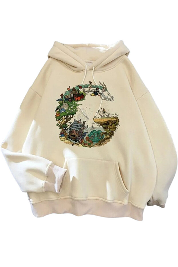Dragon Printed Cotton Hooded Sweatshirt